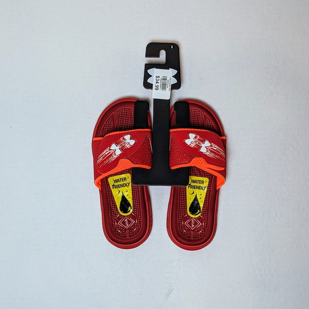 NWT Under Armour Mercenary Slides Size 2 Youth Red Water Shoes 3026154-600